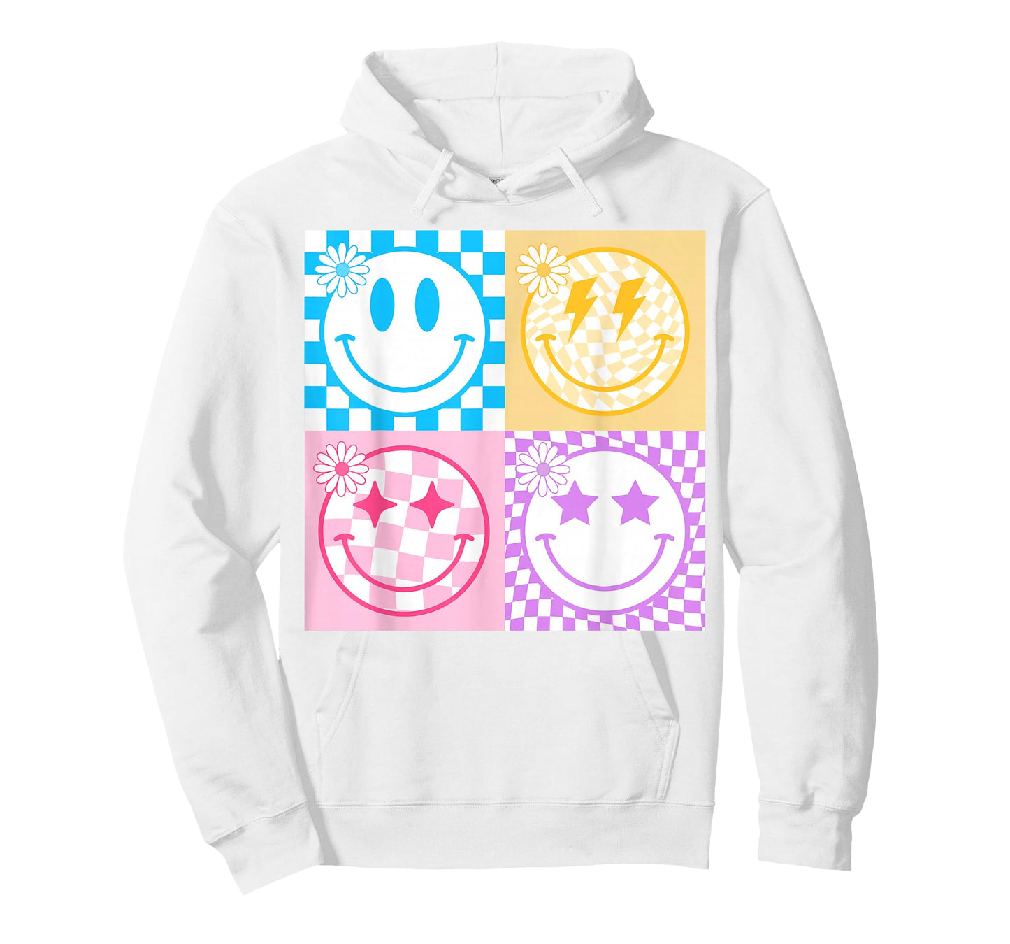 Retro Happy Smile Face Checkered Pattern Vibes Trendy Girls T-Shirt