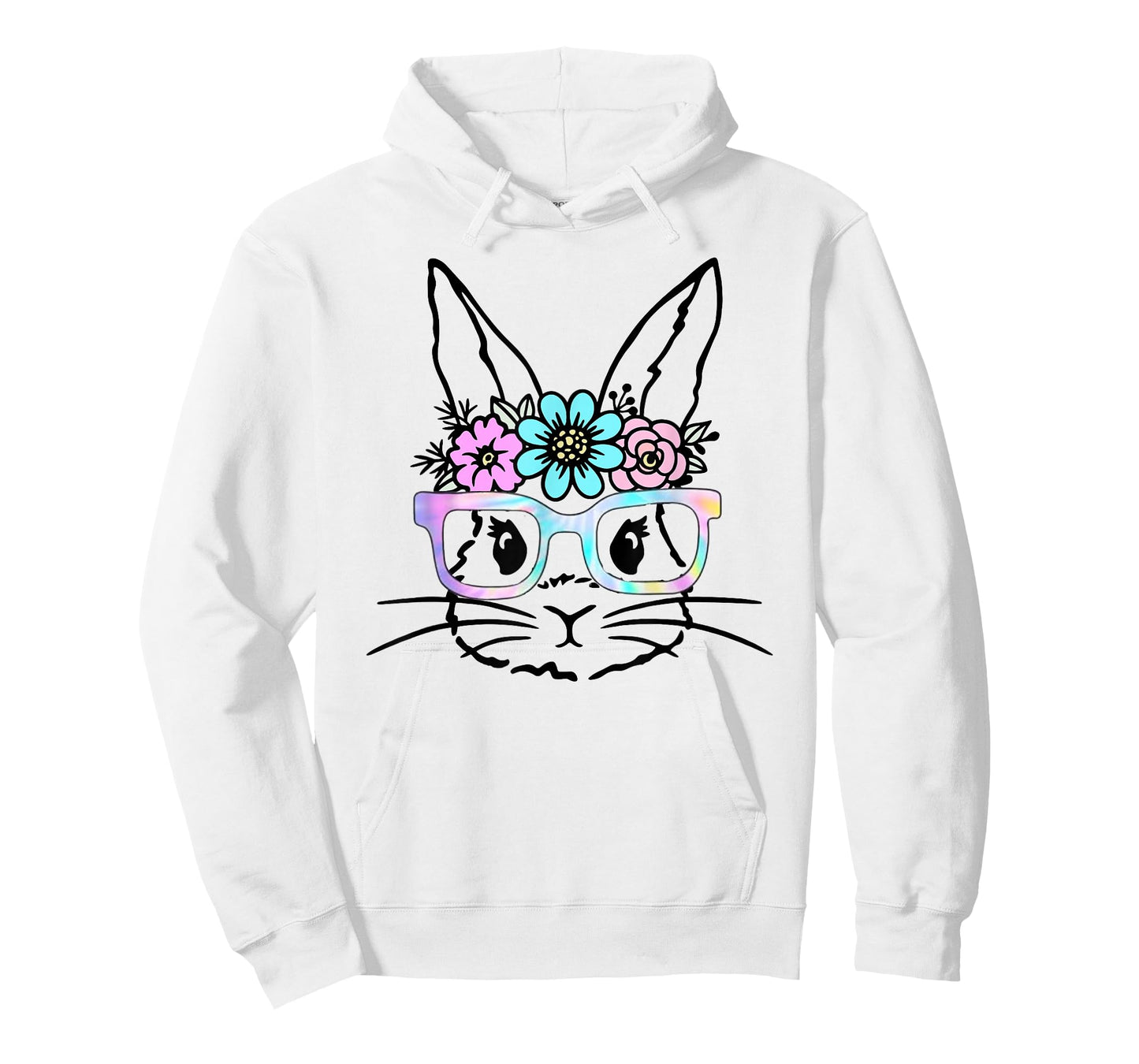 Cute Bunny Rabbit Face Tie Dye Glasses Girl Happy Easter Day T-Shirt