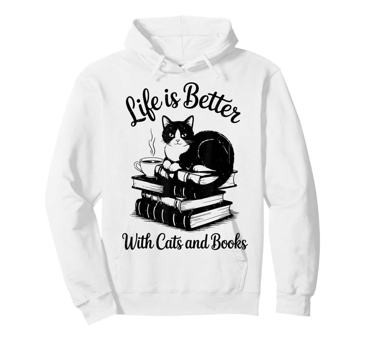 Life is Better with Cats & Books Funny Tuxedo Cat Mom Women T-Shirt
