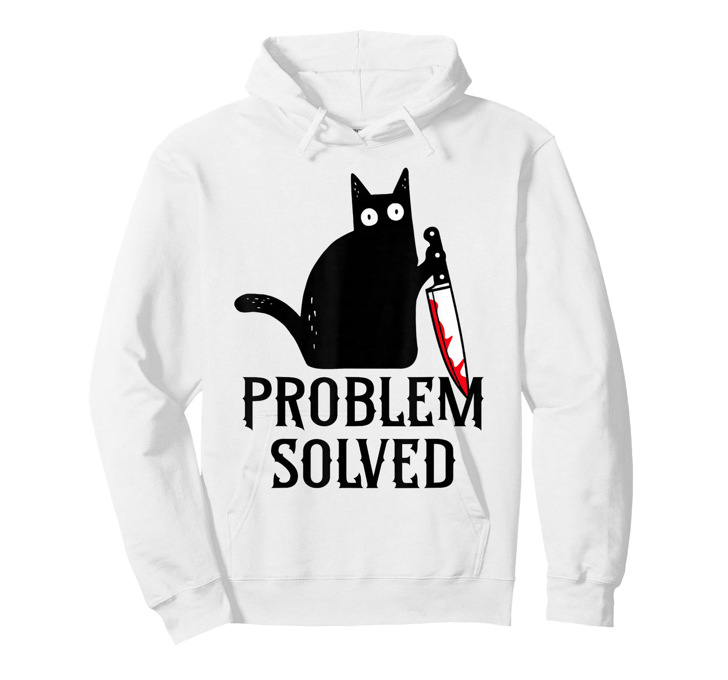 Problem Solved Funny Black Cat Bloody Knife Halloween Humor T-Shirt