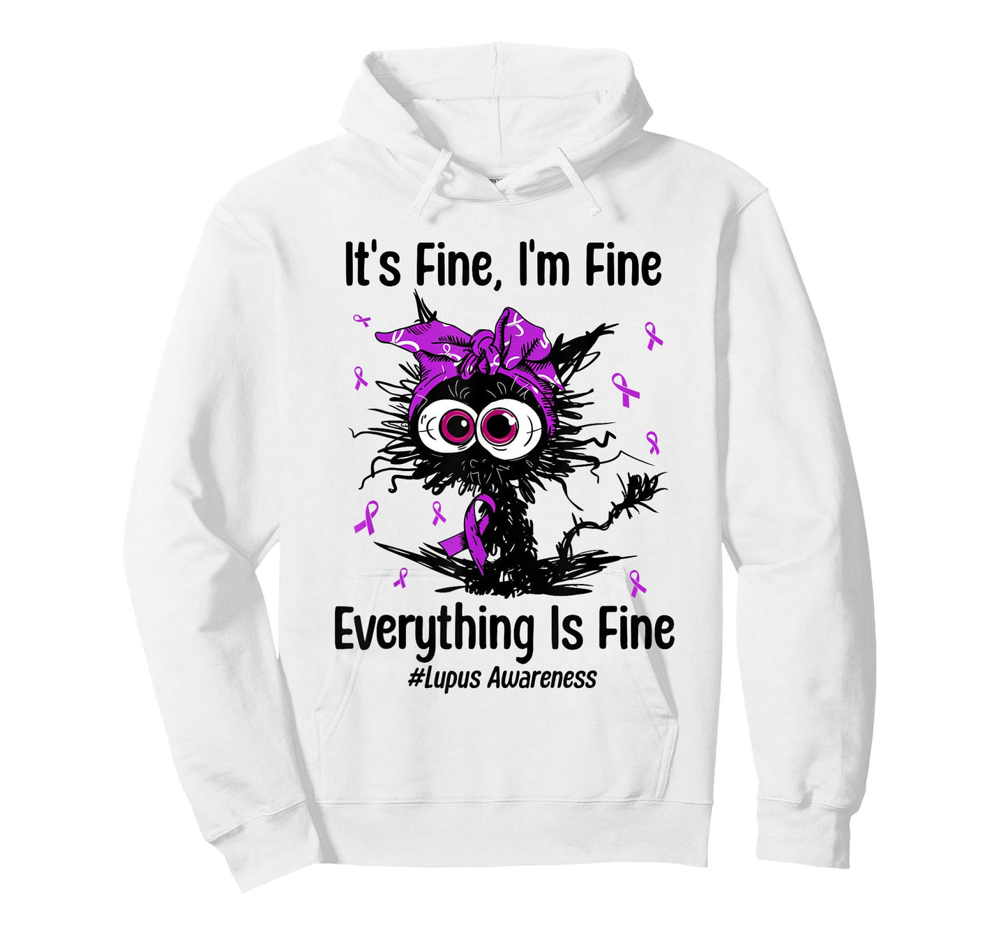 Funny Cat Lupus Awareness Warrior Fighter Purple Ribbon T-Shirt for Men Women Kids