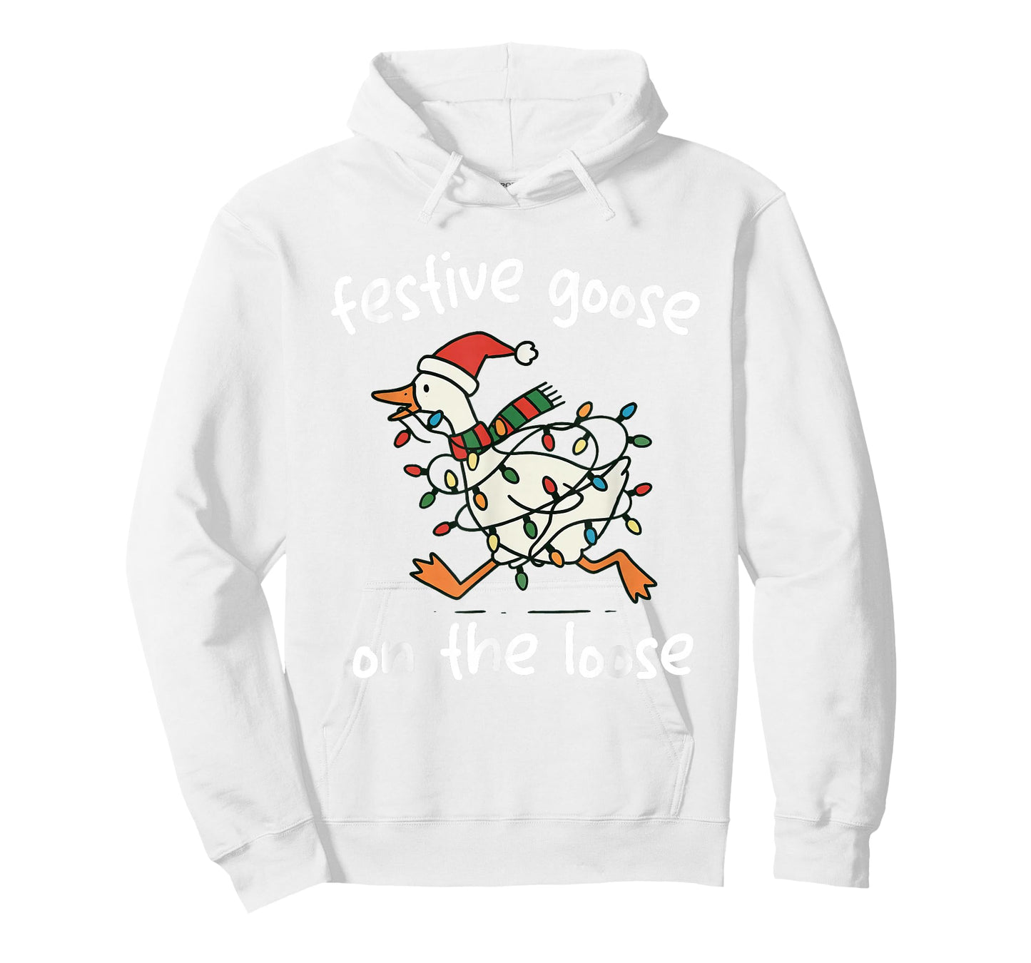 Festive Goose-On-The-Loose Santa Hat Christmas Lights Humor T-Shirt