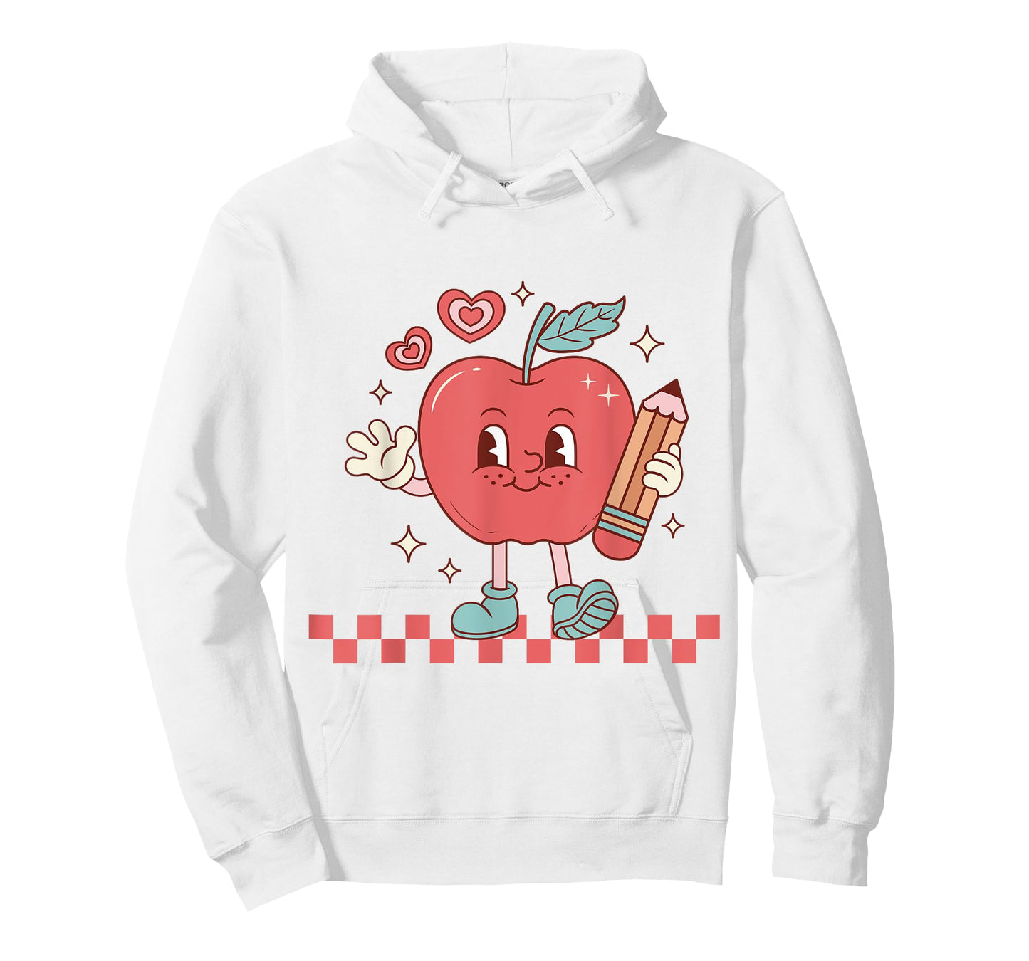 Cute Retro Checkered Apple with Face Teacher Pencil Trendy T-Shirt