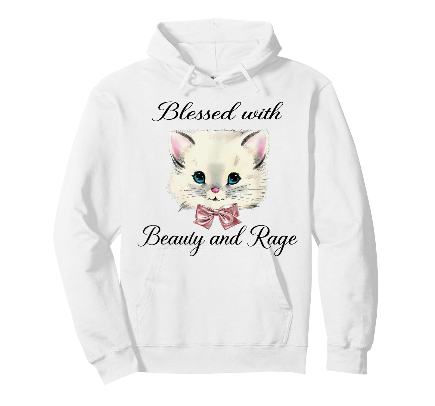 Blessed With Beauty And Rage Cute Lovely Cat Face Ribbon T-Shirt for Men Women