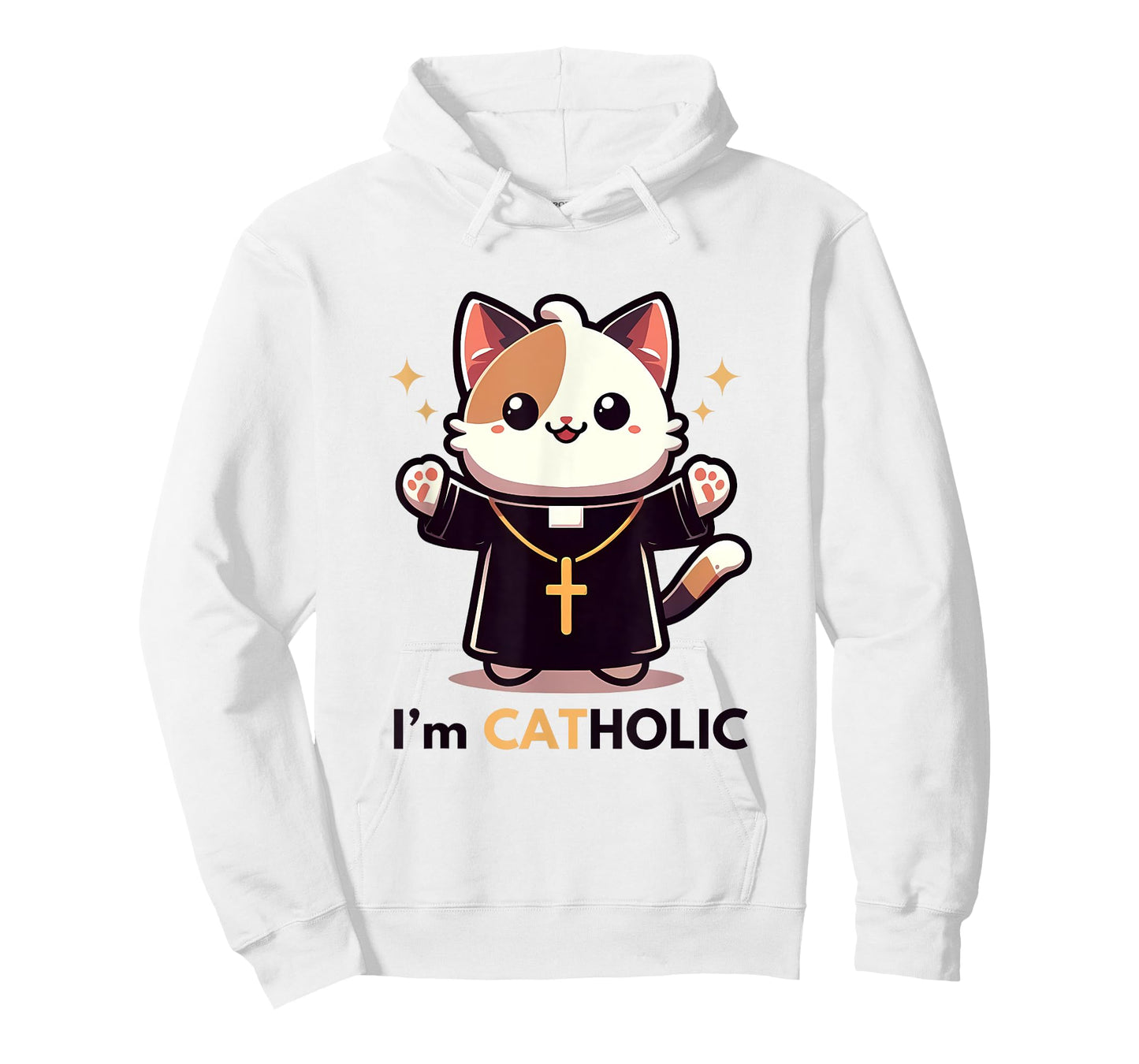 Cat-holic. Funny Catholic. Cute Priest Cat with Cross Men Women Girls Kids T-Shirt