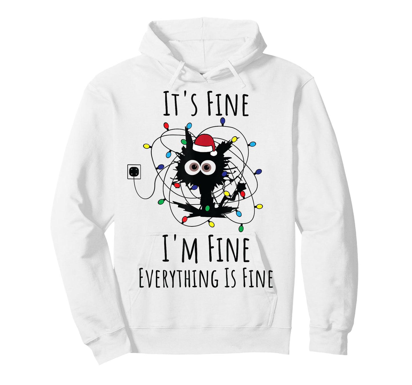 I'm Fine Everything Is Fine Cute Cat Christmas Lights Xmas T-Shirt