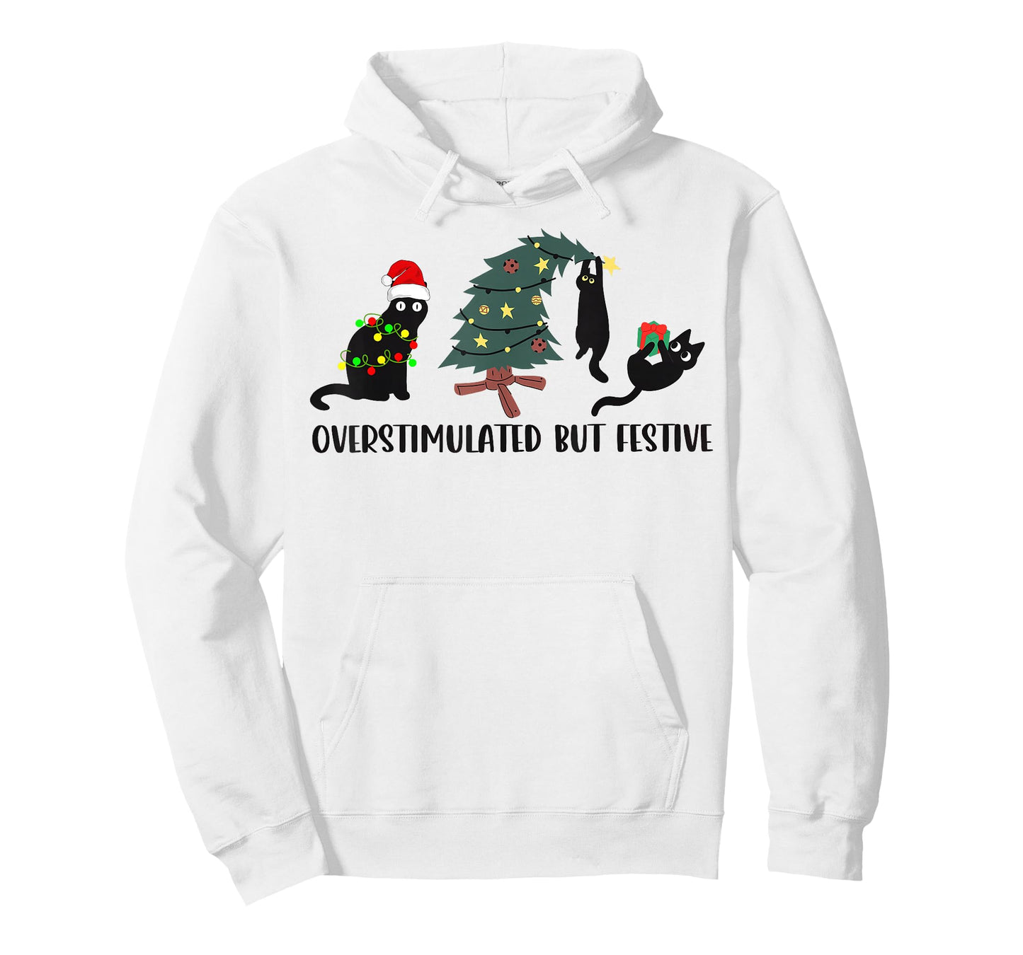 Funny Christmas Black Cat Overstimulated But Festive T-Shirt