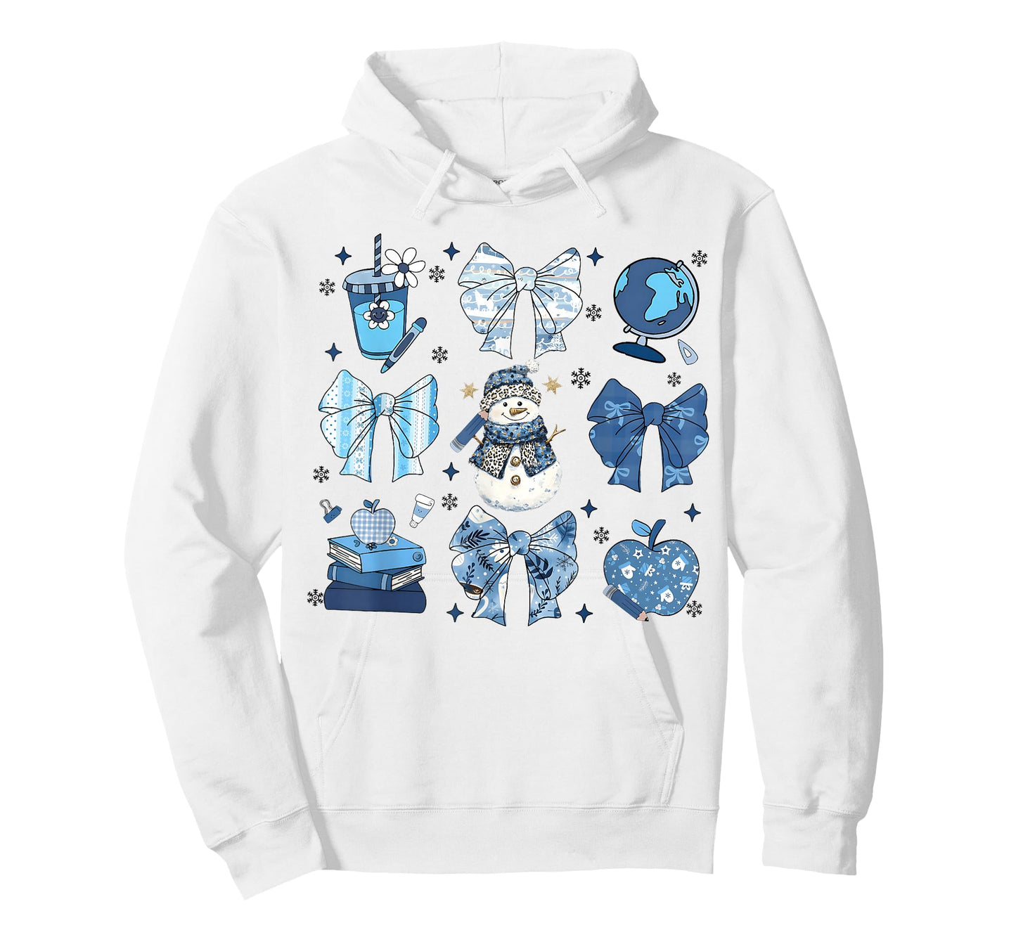 Snowman Teacher Winter Bows Classroom Cute Blue Aesthetic T-Shirt