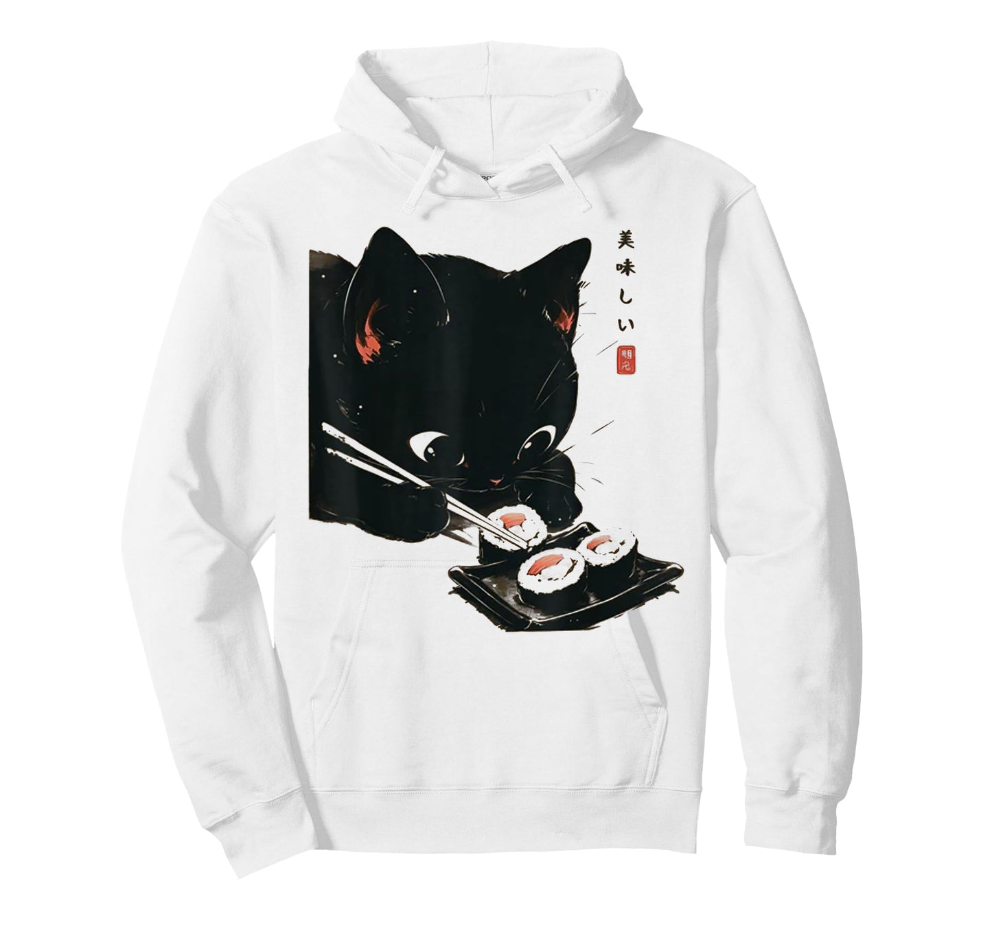 Black Cat Eating Sushi - Cat Japanese Art T-Shirt for Men Women