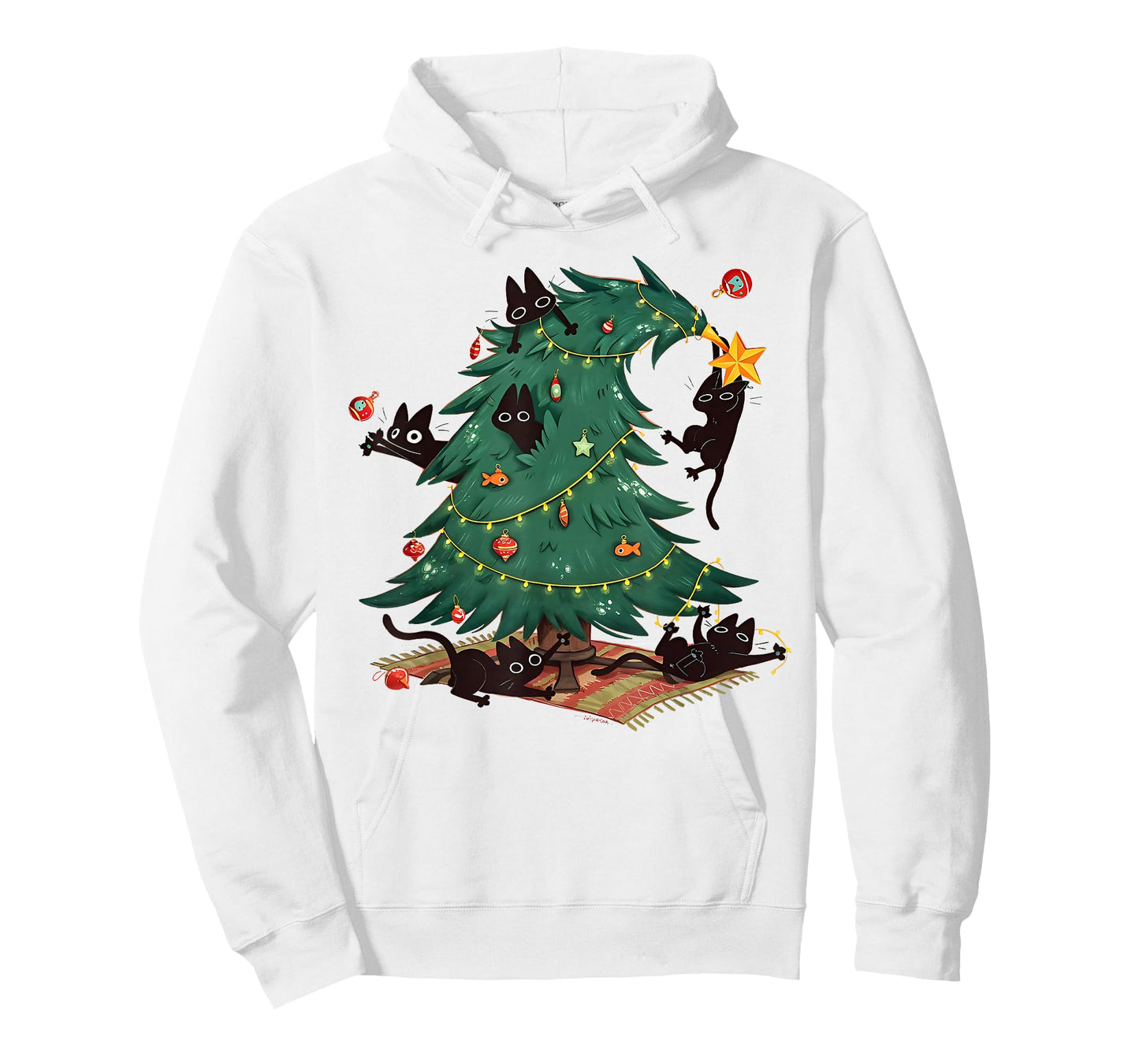 Funny Black Cats Christmas Xmas Tree Family Pajamas Holiday T-Shirt