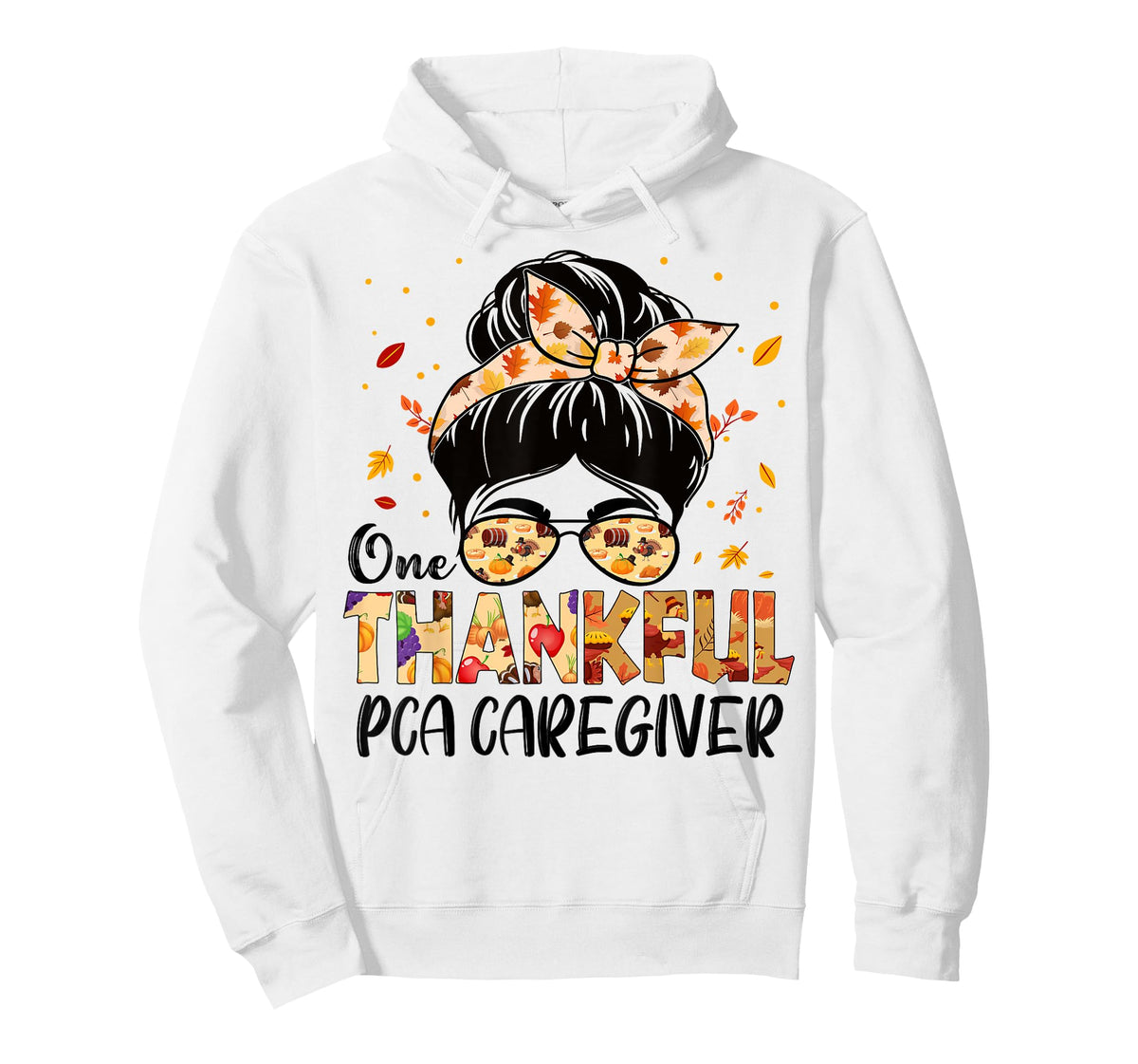 PCA Caregiver One Thankful Messy Bun Thanksgiving Autumn T-Shirt