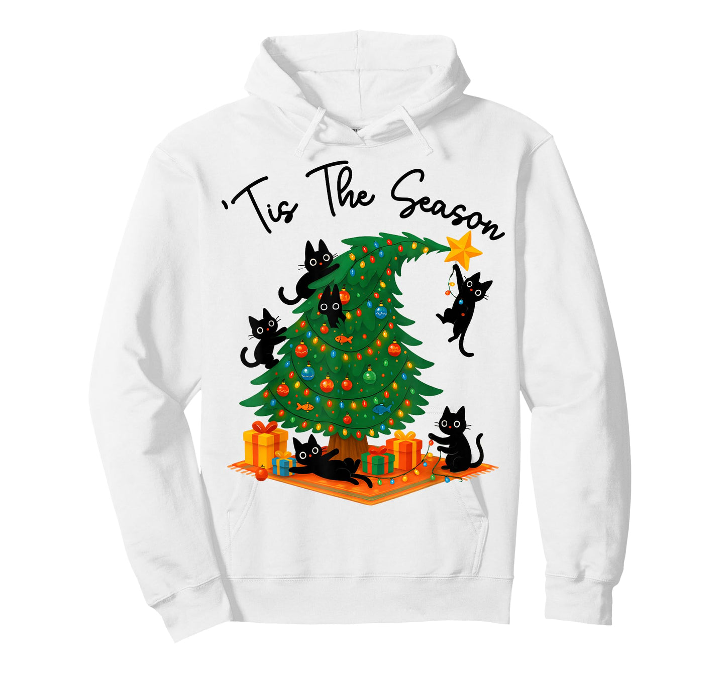 Tis The Season Christmas Tree Cute Black Cat Matching Family T-Shirt