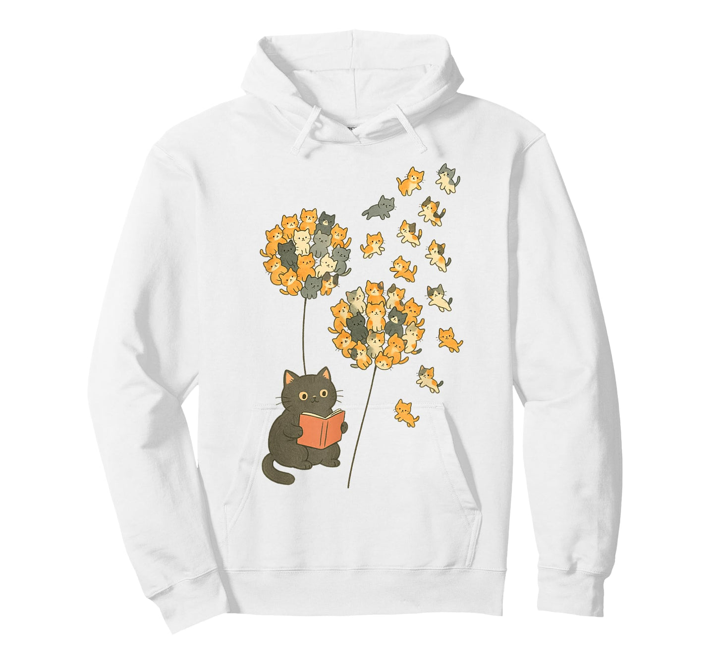 Cute Reading Cat with Kitten Dandelion Flowers Book Lover T-Shirt