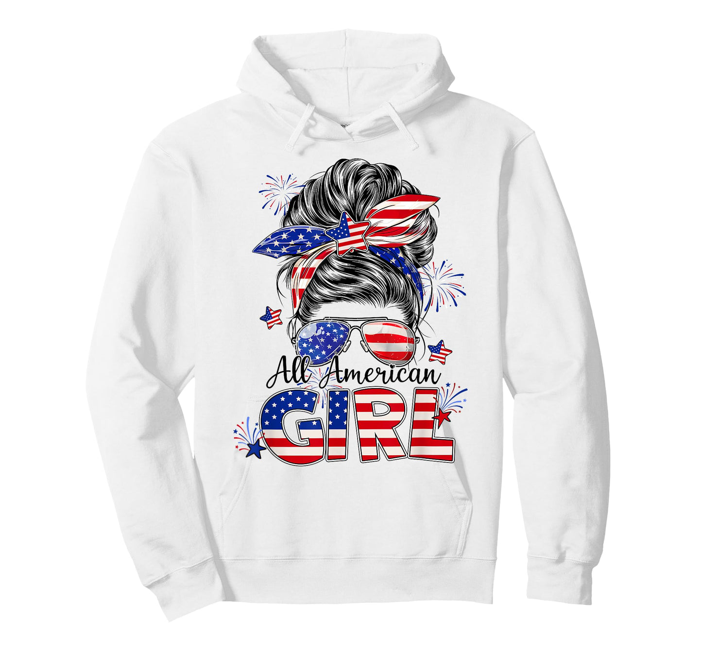 All American Girl Messy Bun USA Flag 4th July Women Kids T-Shirt