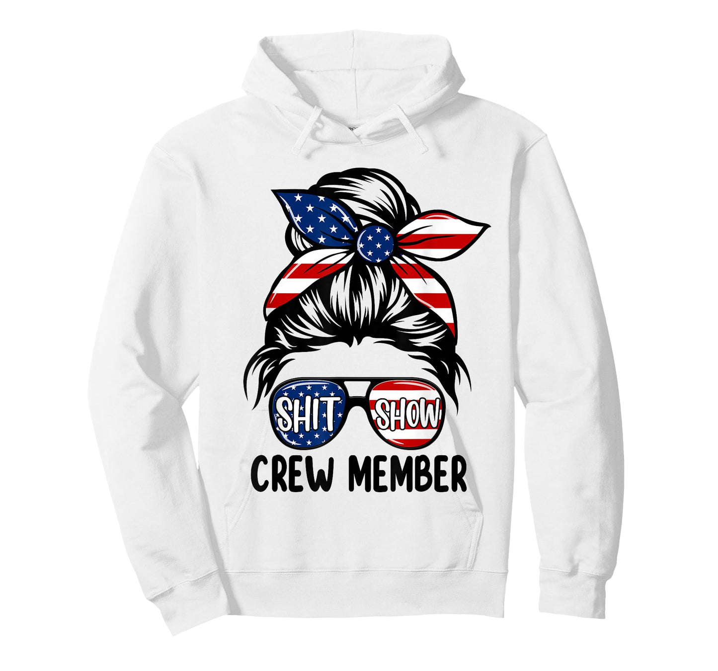 Women Shit Show Crew Member Amerian Flag Headband Messy Bun T-Shirt
