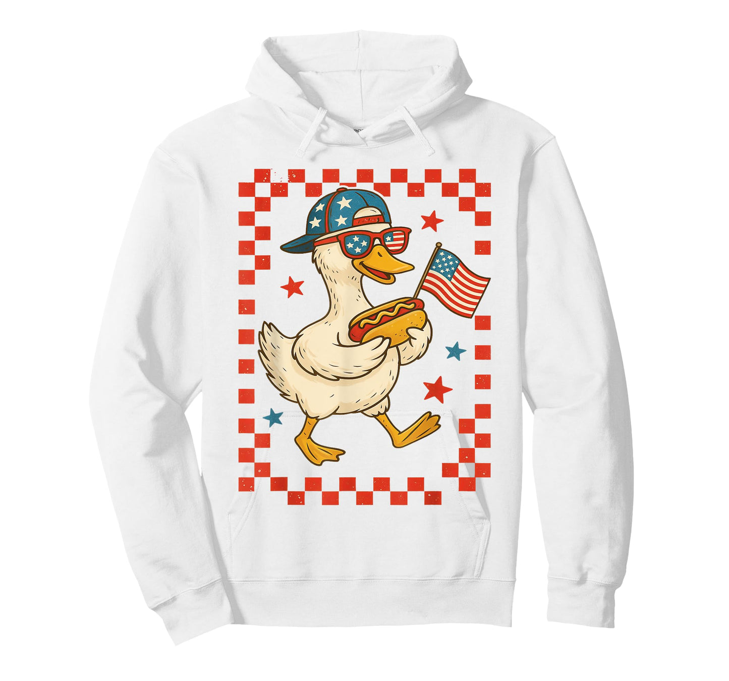 Patriotic Duck with Hot Dog and Flag Funny 4th of July USA T-Shirt for Men Women Girls Kids
