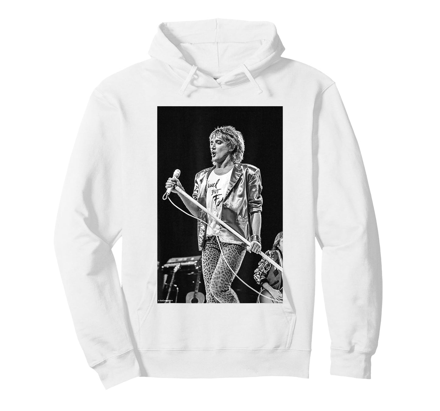 Rod Stewart Live Mic Stand Pose Faces by Allan Ballard T-Shirt