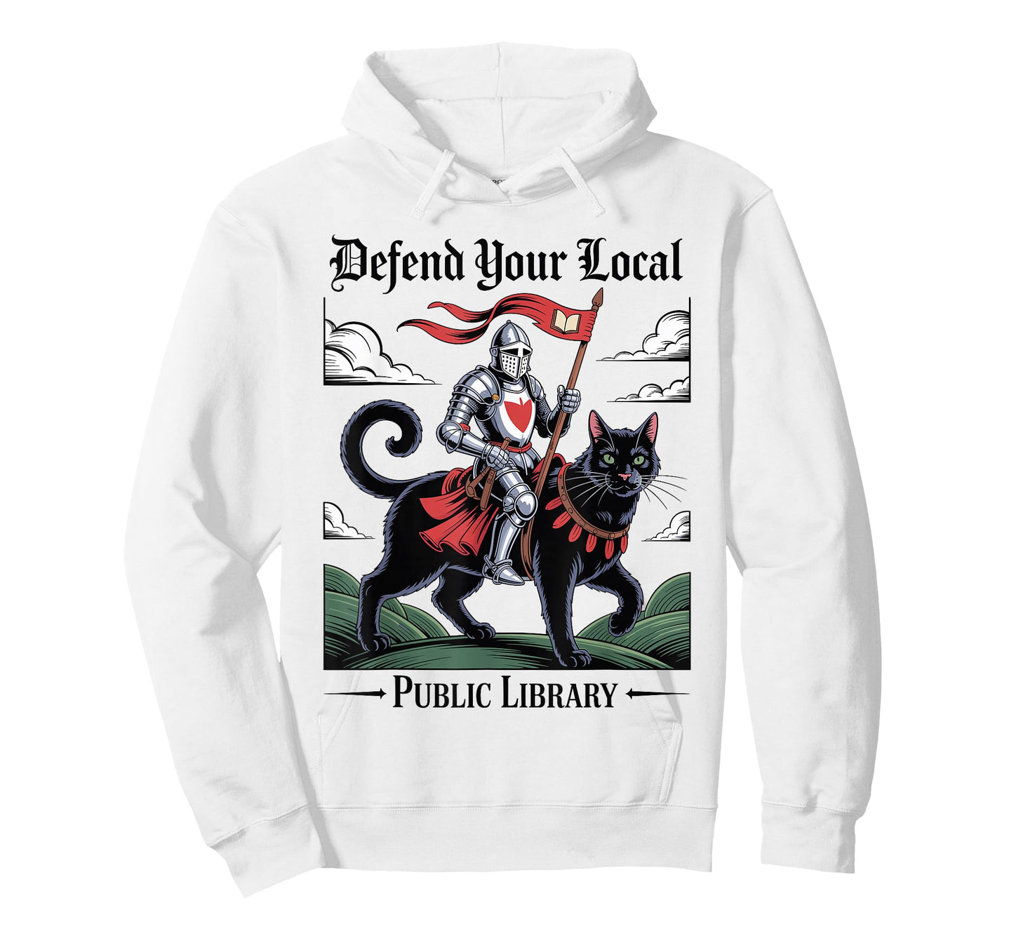 Defend Your Local Public Library Funny Knight Cat Gothic T-Shirt