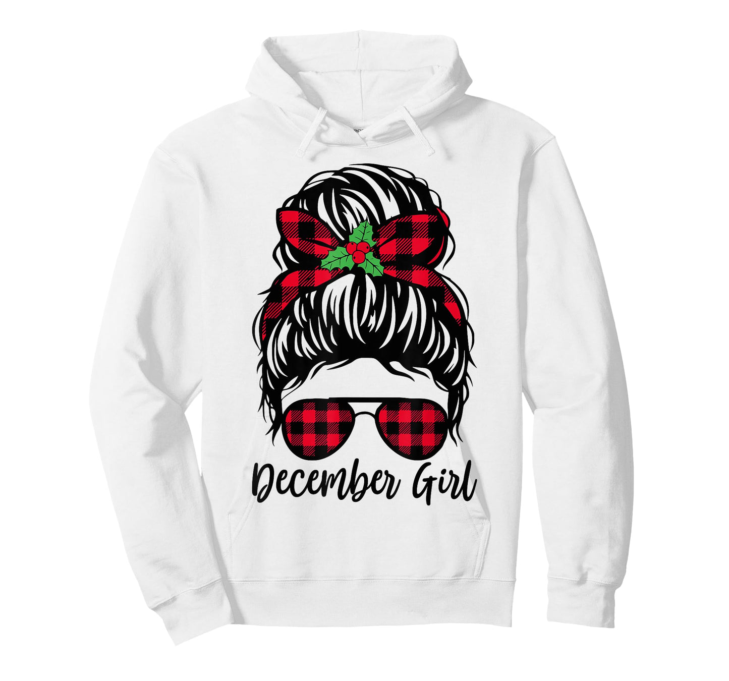 December Girl Messy Bun Buffalo Plaid Christmas Birthday T-Shirt