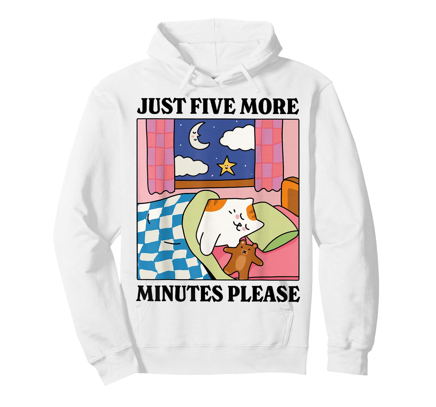 Just Five More Minutes Please Funny Sleeping Lazy Cat Kitten T-Shirt