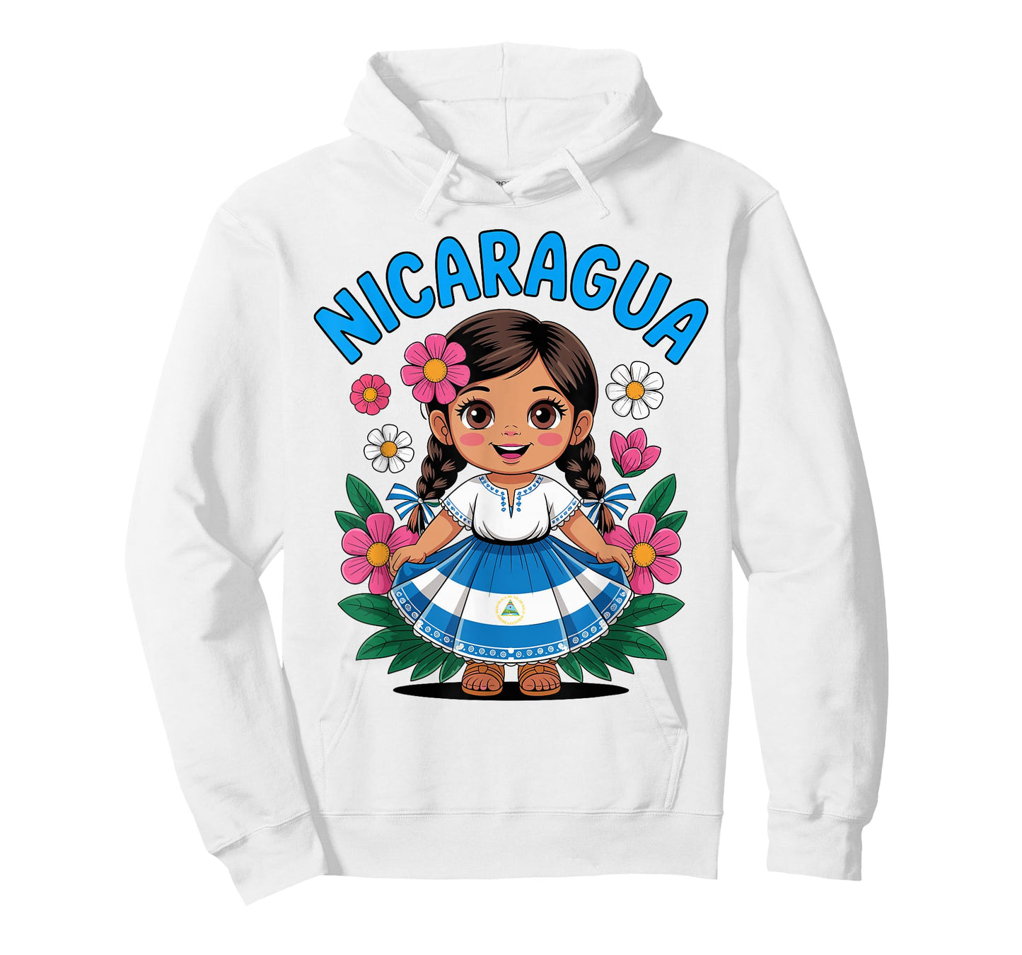 Cute Nicaragua Girl Traditional Dress with Flag Art for Kids T-Shirt
