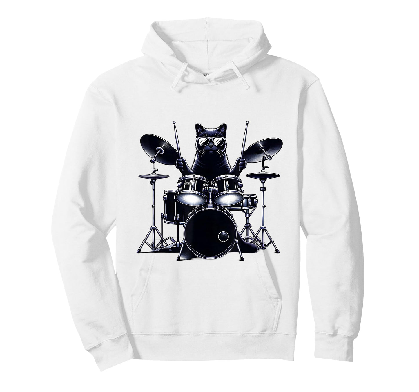 Percussion Cat Playing Drums T-Shirt, Unisex-Adults/Kids, Grey, Short Sleeve, Cat, Drumming, Graphic, Music, Novelty, Classic Fit, Cotton Blend, Machine Wash, Size: Small