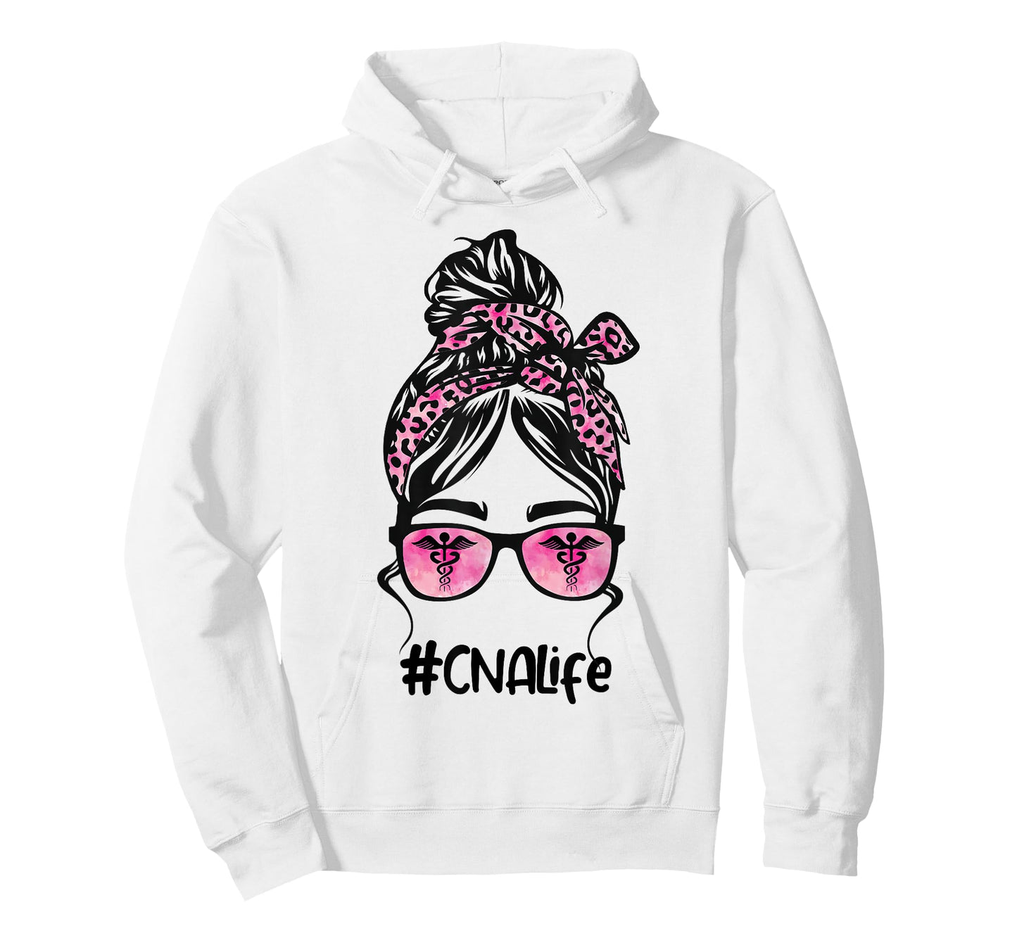 CNA Nurse Life Bleached Pink Leopard Messy Bun T-Shirt