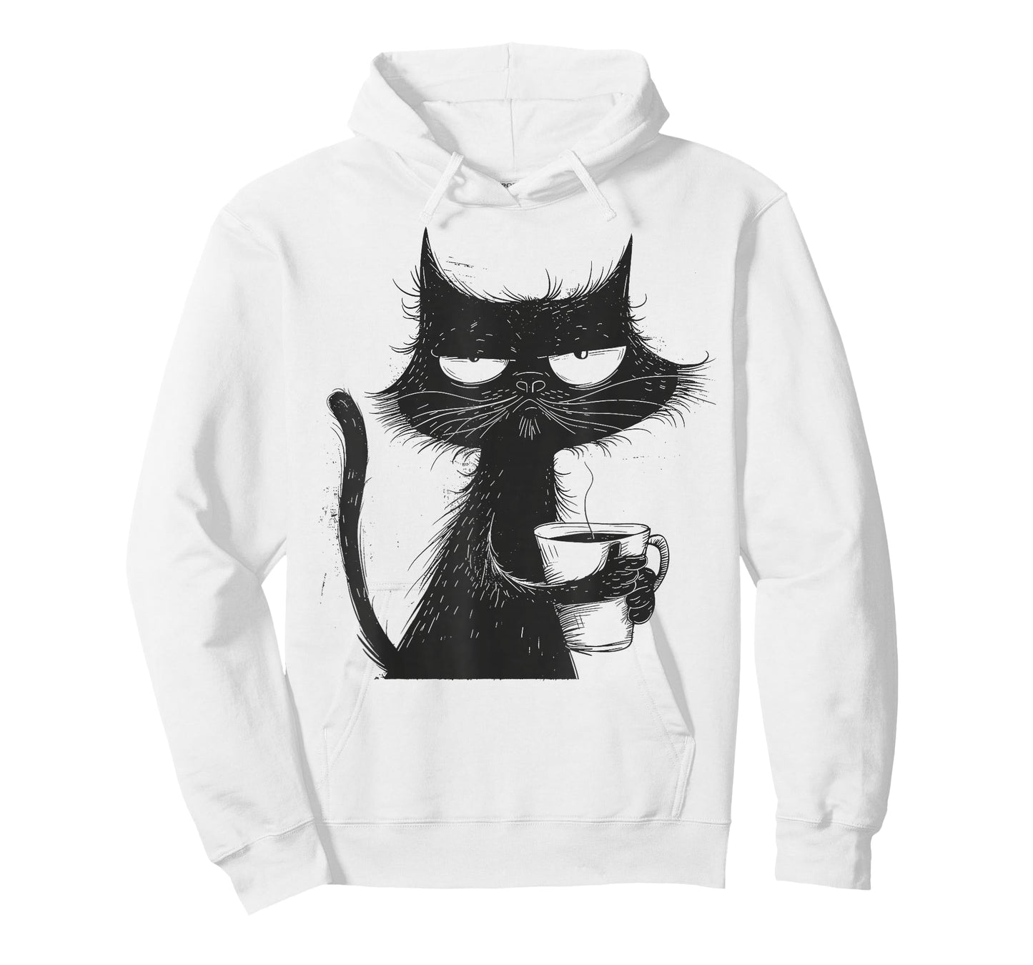 Funny Angry Cat with Coffee Mug Graphic T-Shirt