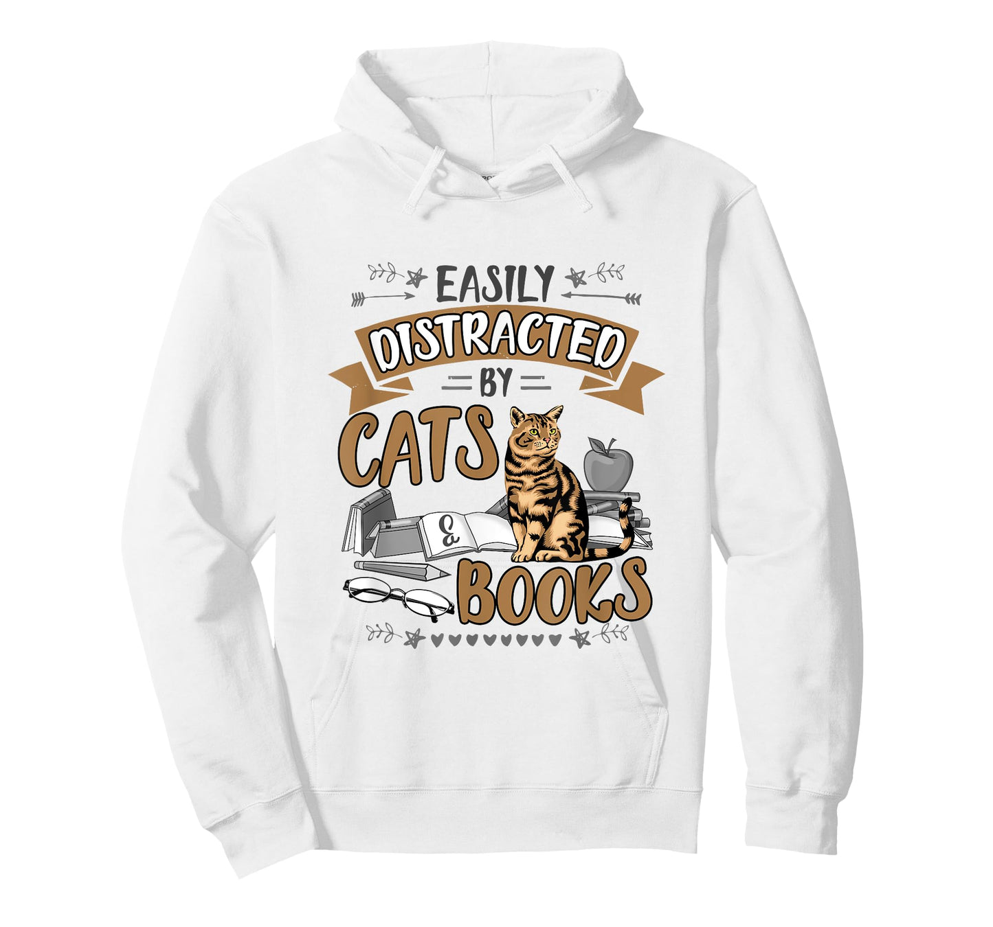 Easily Distracted by Cats and Books Men Women Cat Lovers T-Shirt