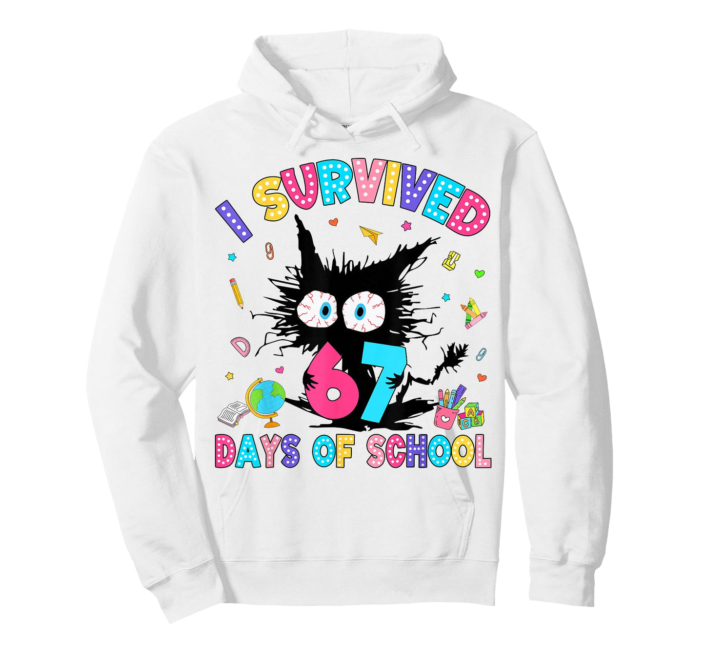 I Survived 67 Days of School Six Seven Meme Slang Black Cat T-Shirt