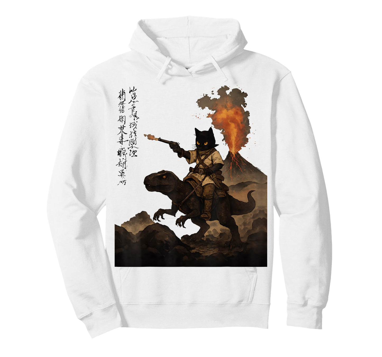 Calligraphy cat Dinosaur Volcanic Eruption cat Print T-Shirt