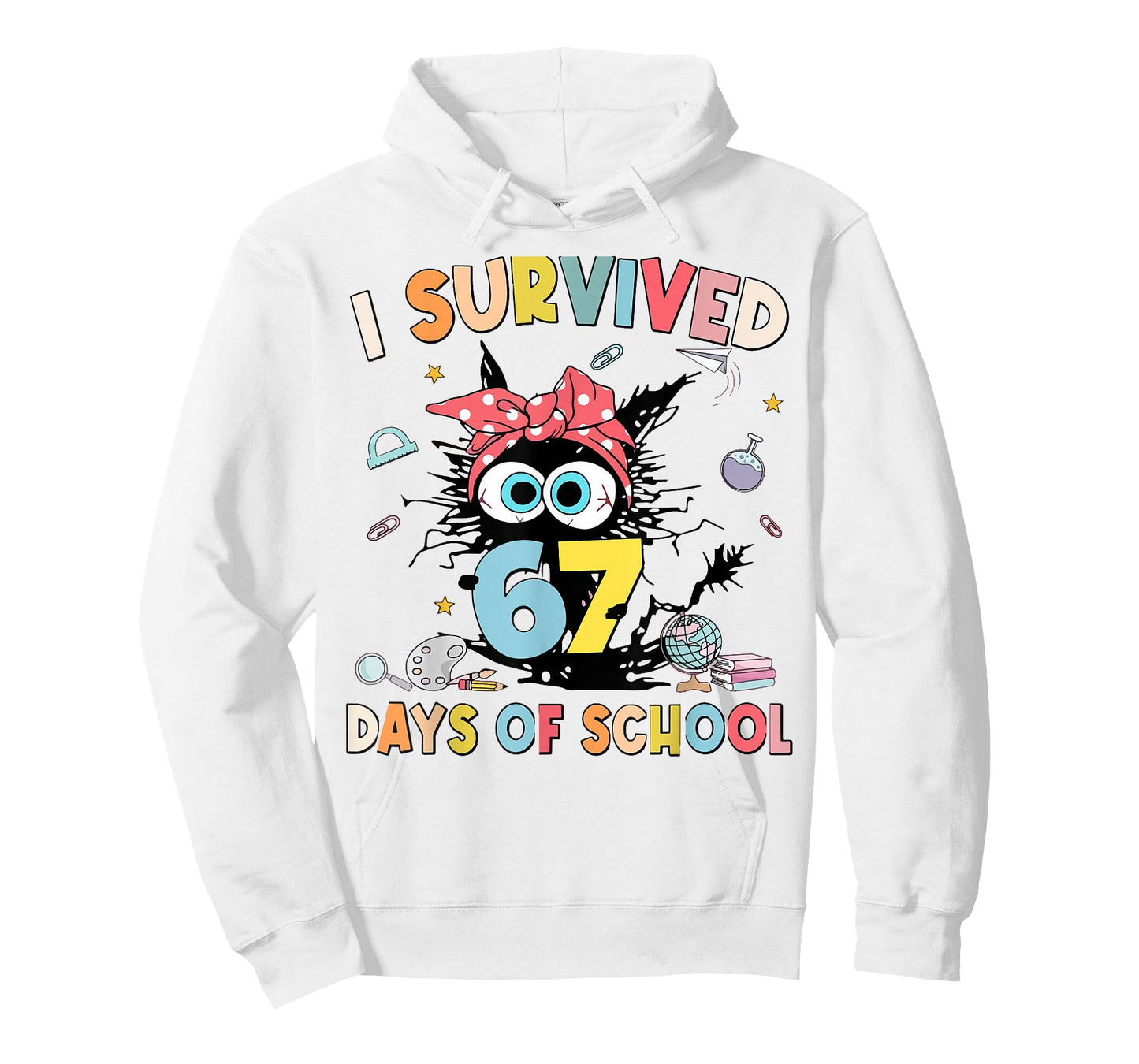 I Survived 67 Six Seven Days of School Teacher Funny Cat T-Shirt