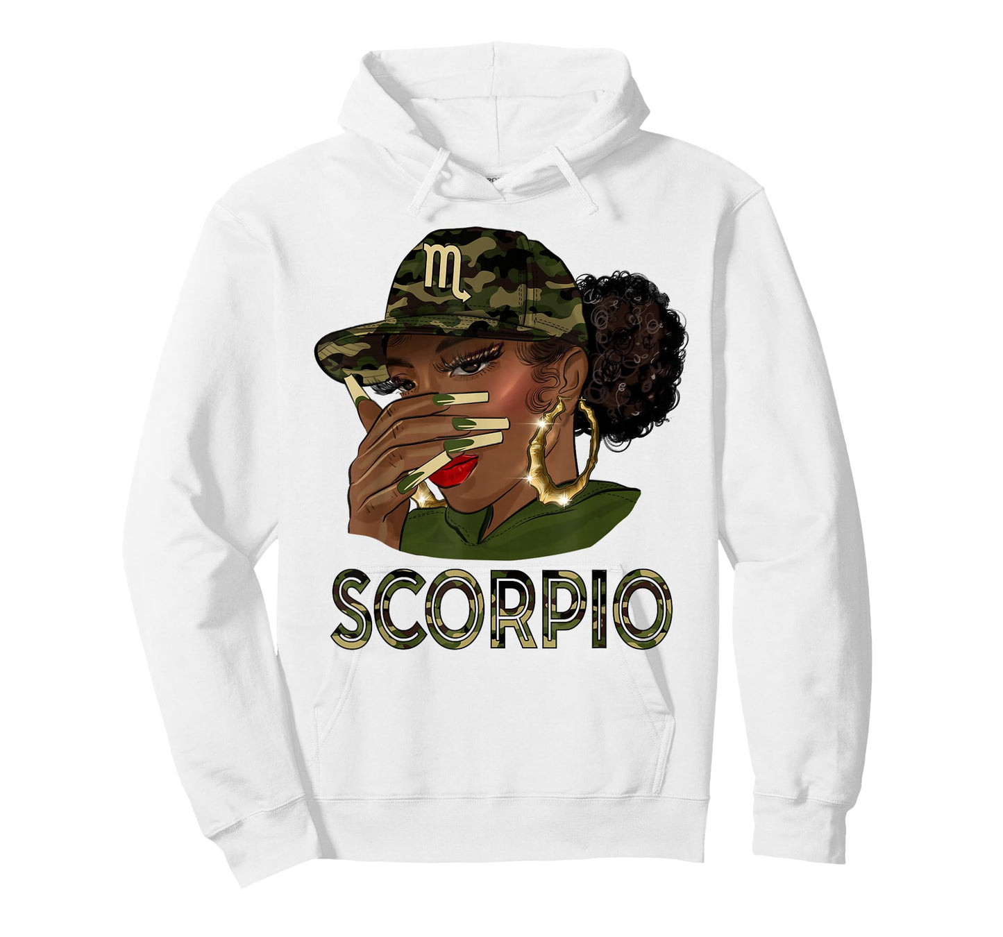 Scorpio Queen Black Girl With Cap Camo Afro Woman Zodiac T-Shirt