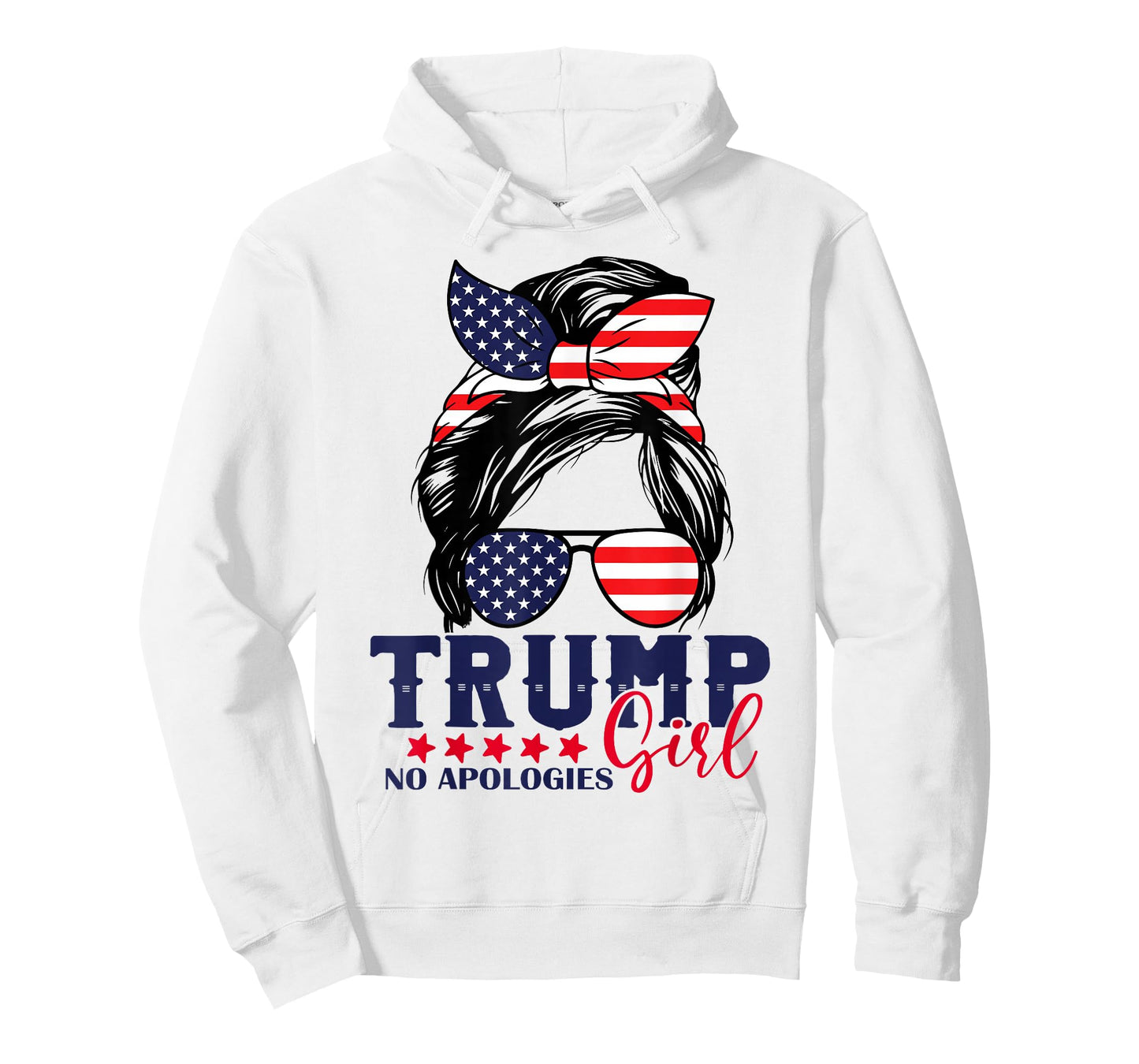 Trump Girl No Apologies Messy Bun Trump 2024 American Flag T-Shirt