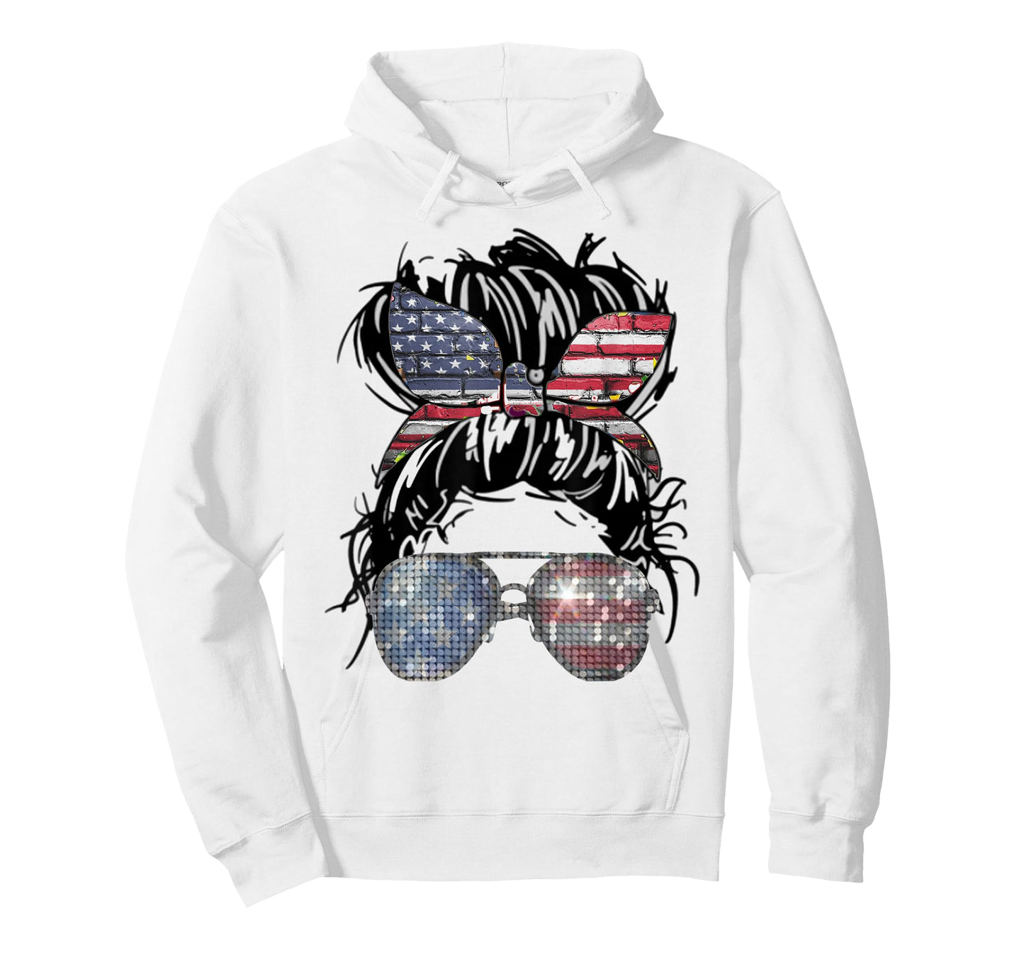 Messy Bun American Flag Glasses 4th of July Patriotic T-Shirt