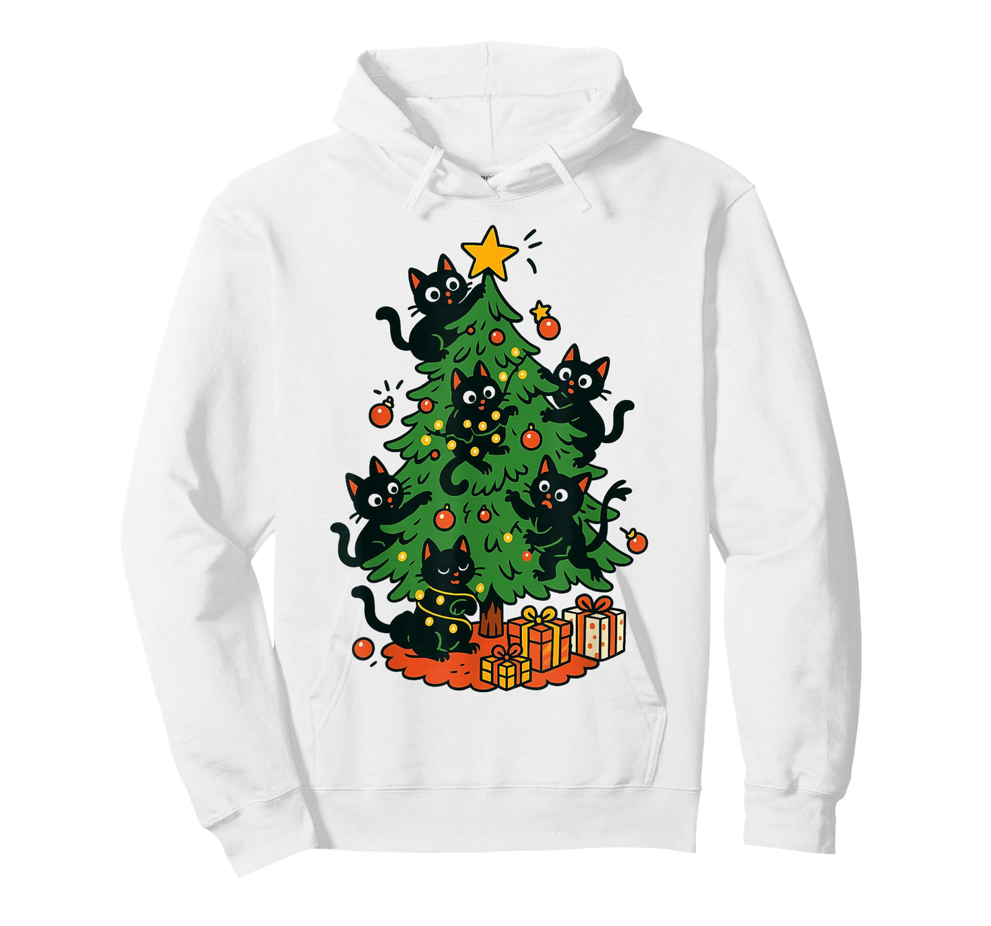 Christmas Black Cats Climbing Tree Funny Holiday Lights T-Shirt