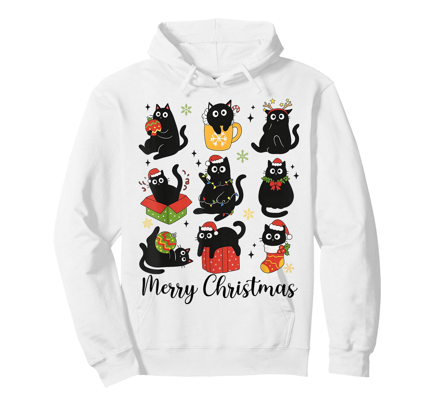 Meow Christmas Xmas Lights Black Cat Pajamas Family Funny T-Shirt