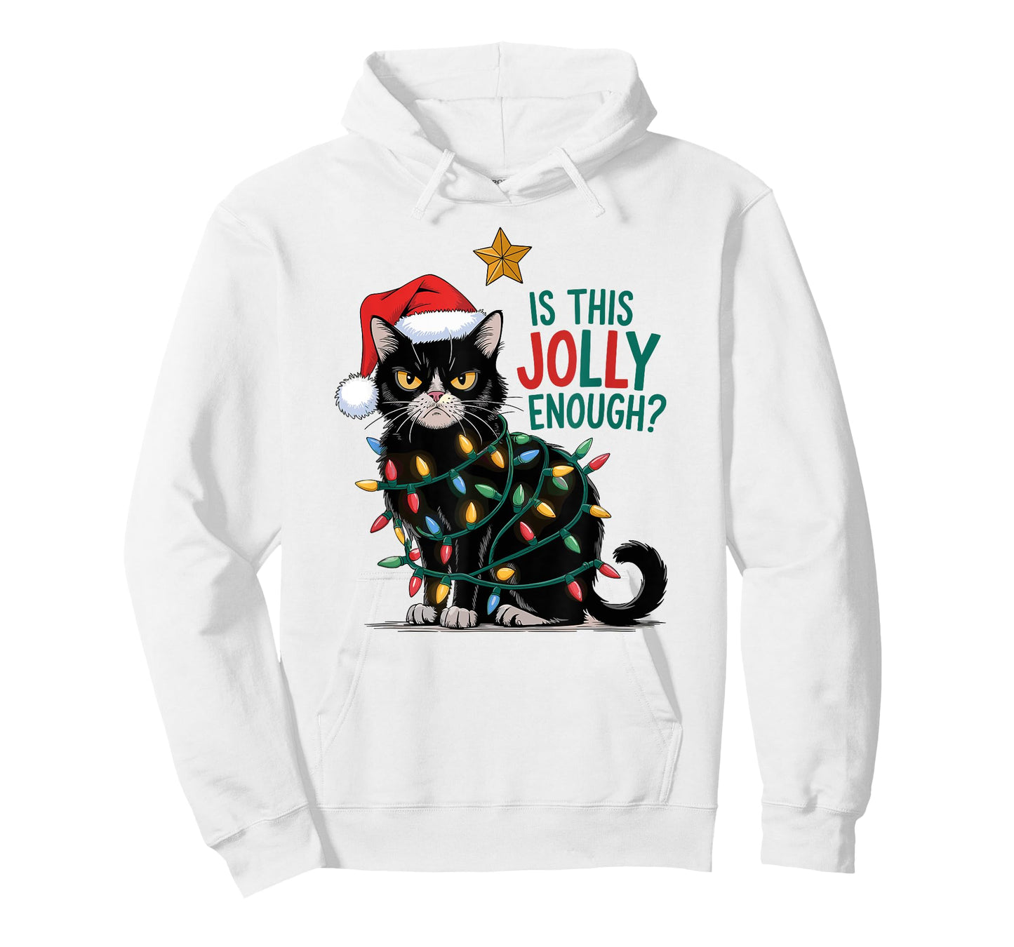 Is This Jolly Enough? Cat Merry Christmas Tree Lights funny T-Shirt for Men Women