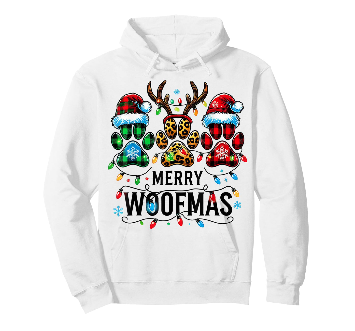 Merry Woofmas Christmas Dog Paws Lights Buffalo Plaid Women T-Shirt