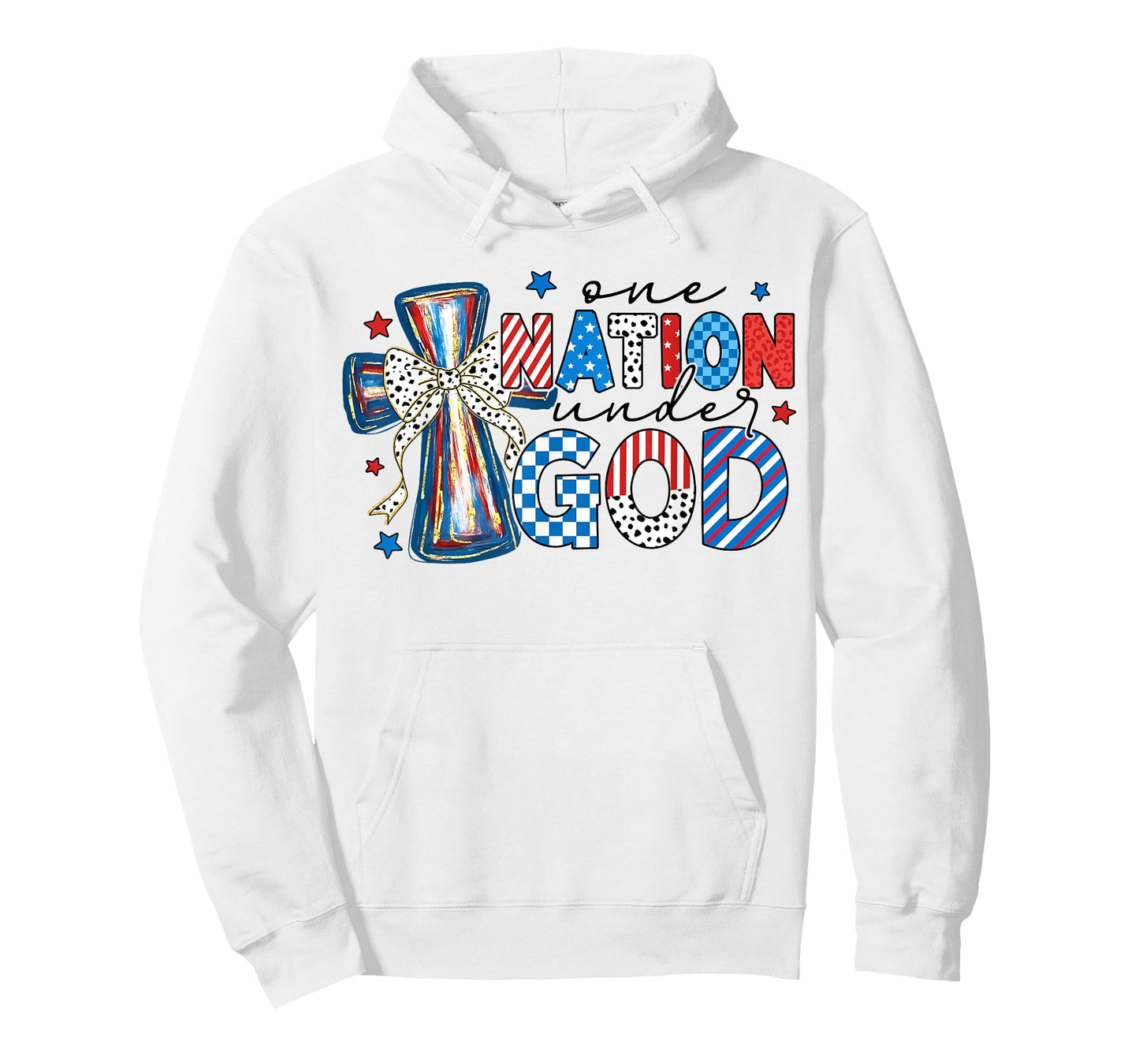 One Nation Under God USA Flag Cross Floral Christian Women T-Shirt