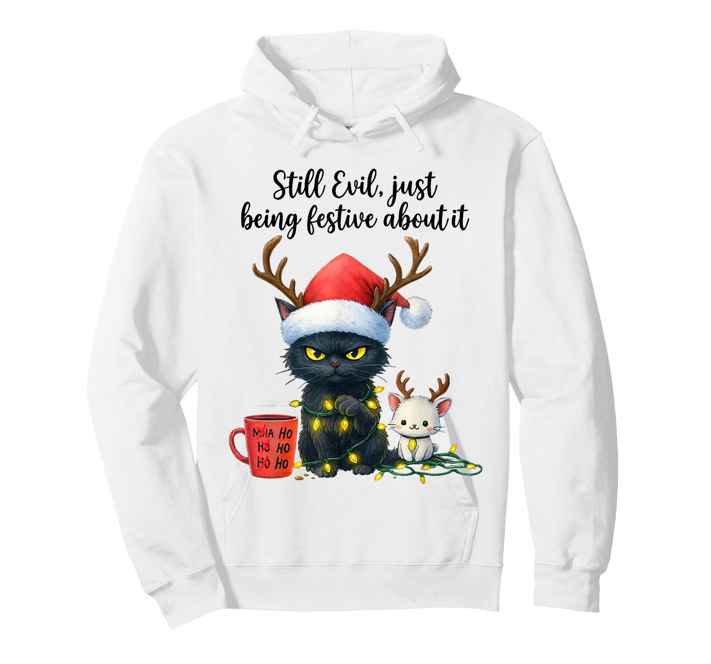 Funny Still Evil Just Being Festive About It Cat Christmas T-Shirt