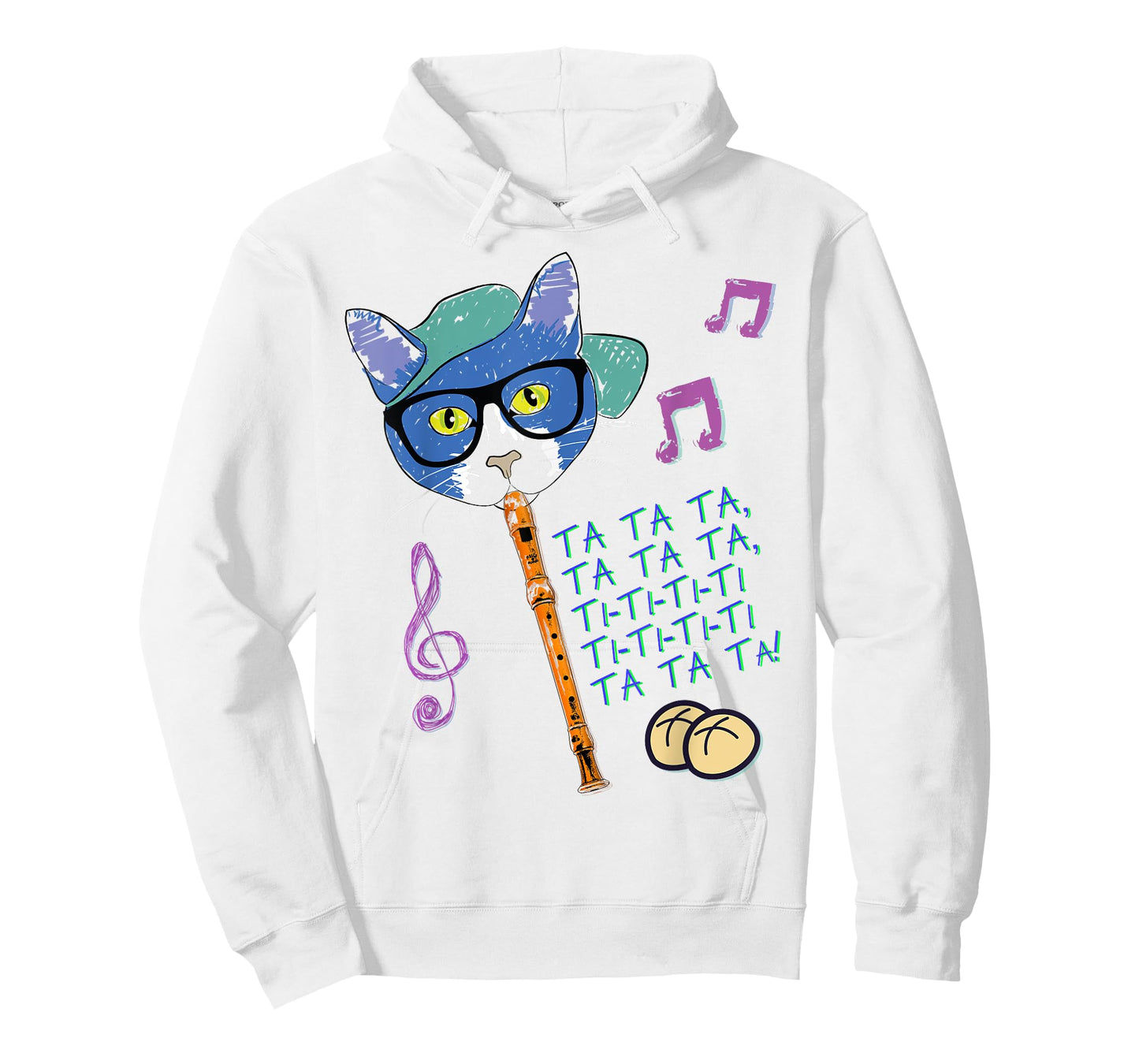 Cool Cat Playing Hot Cross Buns on Recorder Funny Elementary T-Shirt