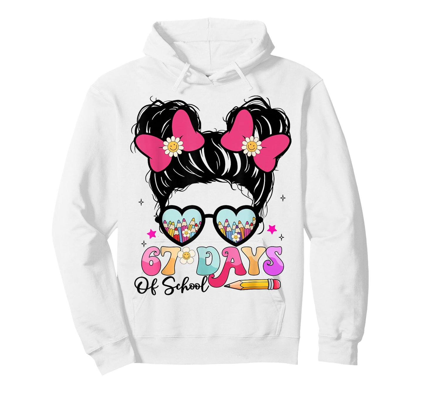 67 Days of School Messy Bun Girl Kids Meme Funny T-Shirt