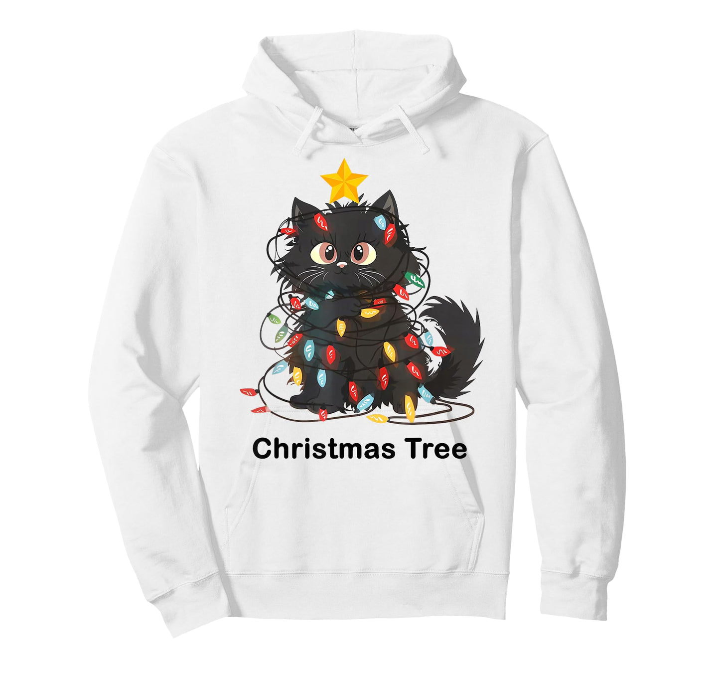 Funny Christmas Tree Cat Tangled With Lights T-Shirt for Men Women Kids