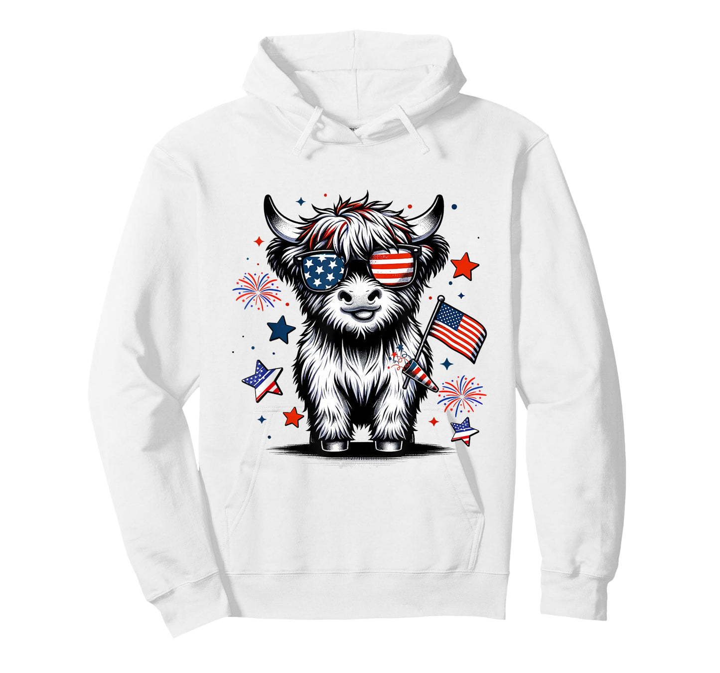 Cute Highland Cow 4th of July USA Flag Patriotic Cow Farmer T-Shirt