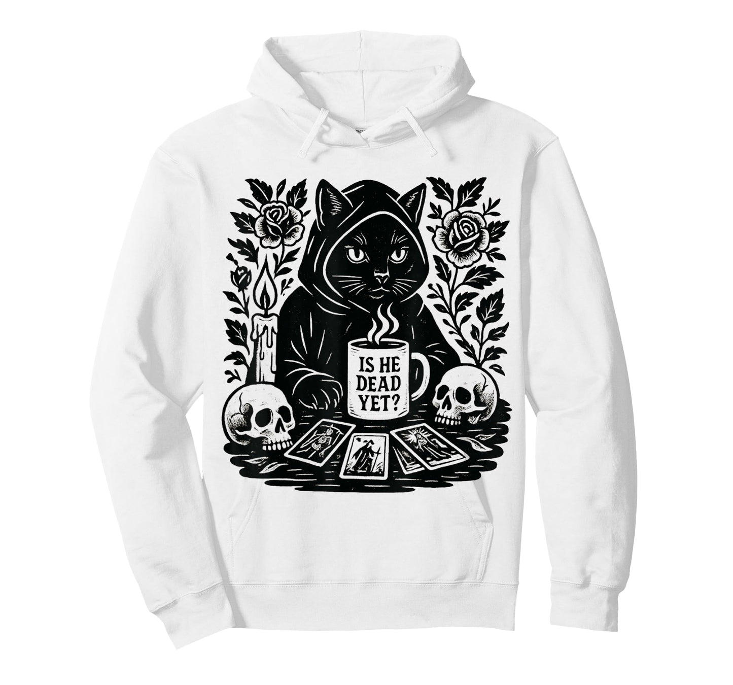 Is He Vintage Dead Yet Dark Humor Gothic Coffee Ritual Cat T-Shirt