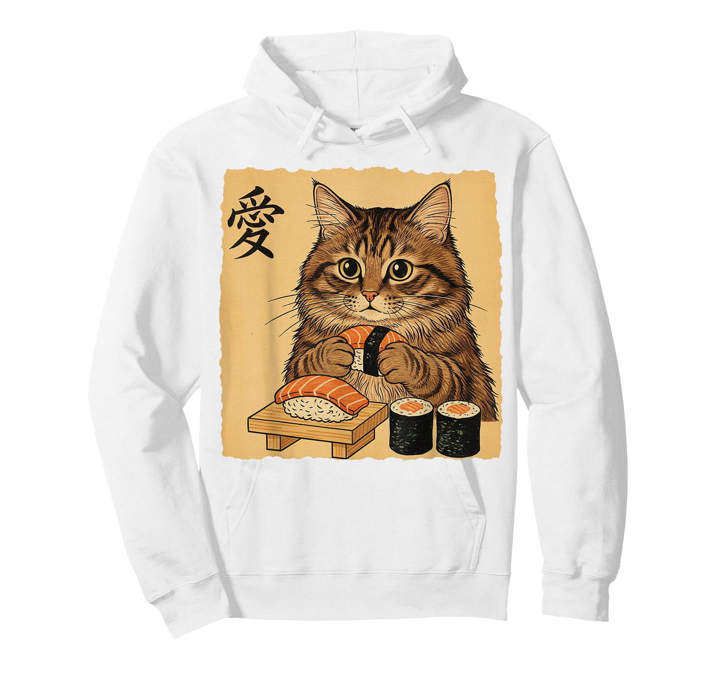 Cat Eating Sushi Funny Japanese Art Vintage Style Cat T-Shirt