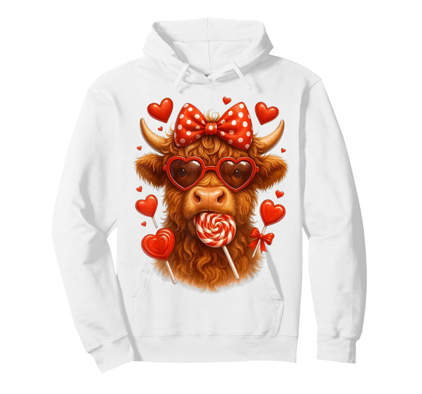 Cute Lollipop Highland Cow Valentine's Day red Hearth Funny T-Shirt