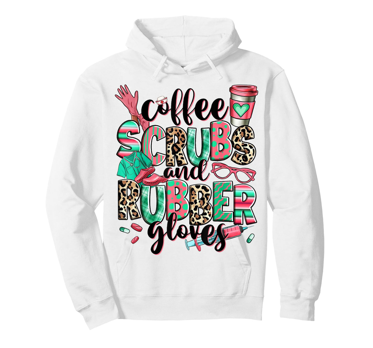 Coffee Scrubs And Rubber Gloves Leopard Nurse Women Gifts T-Shirt
