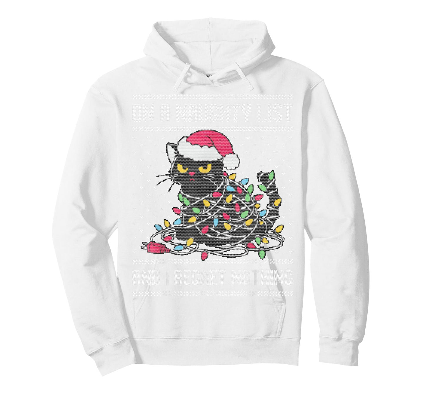 On a naughty list and I regret nothing, cat Christmas lights T-Shirt